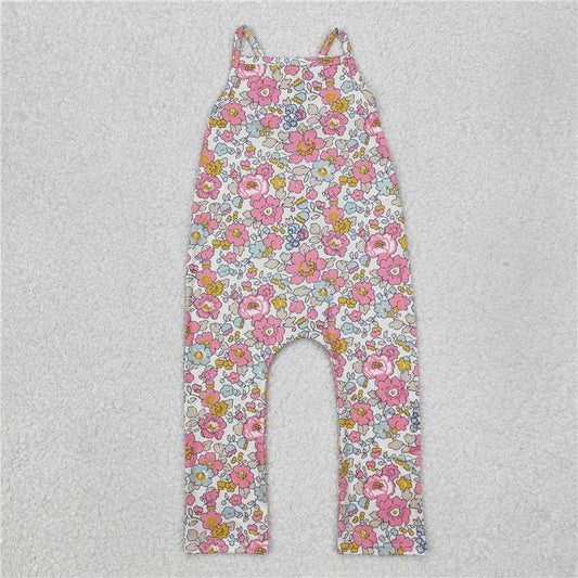 SR1982  Baby Girls Pink Flowers Straps Jumpsuits