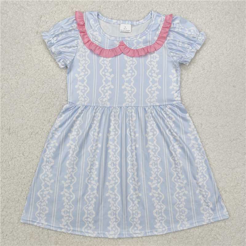 GSD1499  Short sleeves light blue baby girls summer dresses