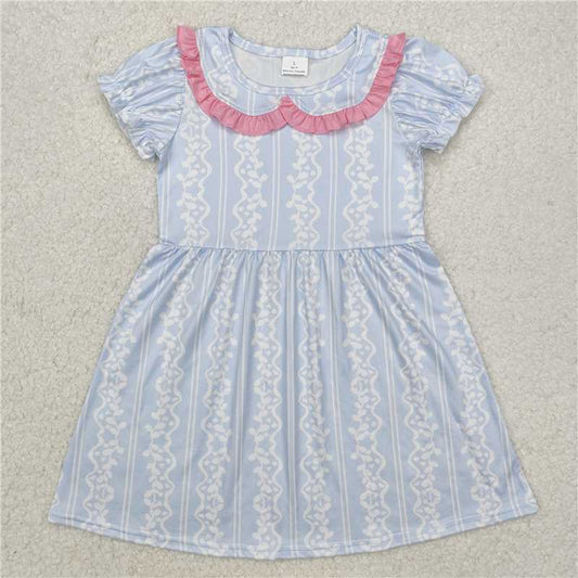 GSD1499  Short sleeves light blue baby girls summer dresses