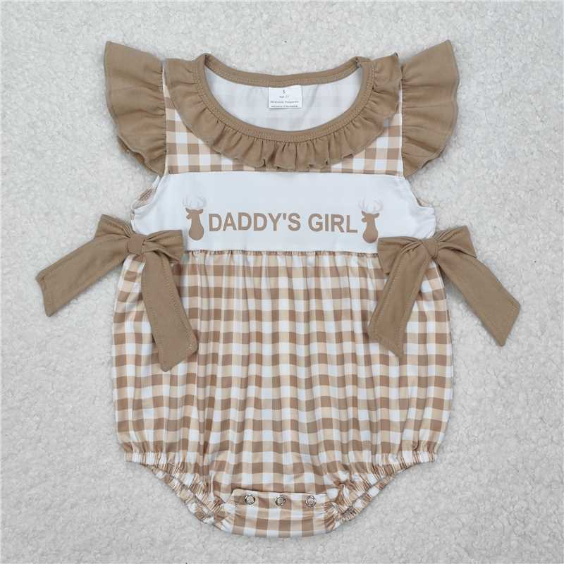 12.30 RTS NO MOQ （In stock）Matching SR2300 Baby Infant Girls Daddy's Girl Deers Bows Rompers