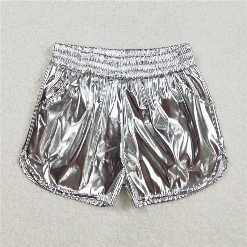 1.7 RST Sibling Baby Girls Pockets Leather Metallic Elastic Bottom Shorts
