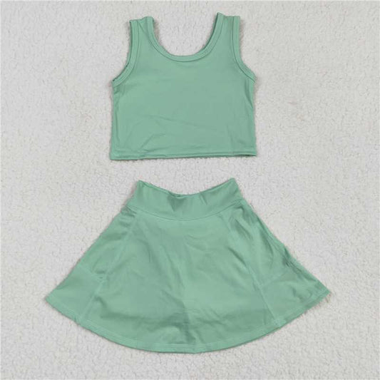 12.18 RTS NO MOQ （In stock）Matching GSD1984 Baby Girls Green Vest Top Sports Skorts Clothes Sets