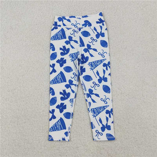 10.21 RTS NO MOQ （In stock）Matching P0845 Baby Girls Blue Bows Footballs Go Team Yoga Active Leggin