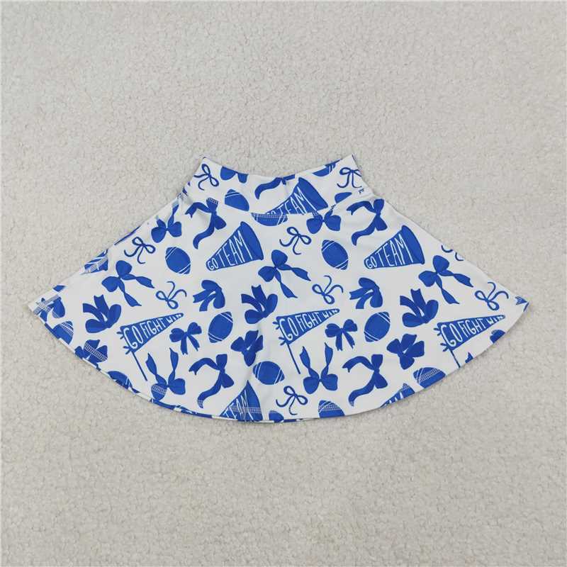 10.21 RTS NO MOQ （In stock）Matching GLK0138 Baby Girls Blue Bows Footballs Go Team Yoga Active Skirt Shorts Bottom