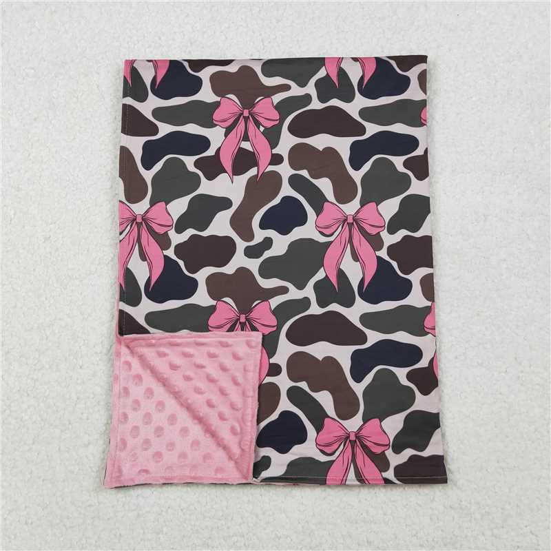 USA Warehouse (IN STOCK) BL0189 Pink bow camo baby girls blanket