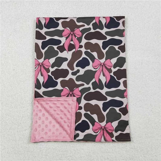 USA Warehouse (IN STOCK) BL0189 Pink bow camo baby girls blanket