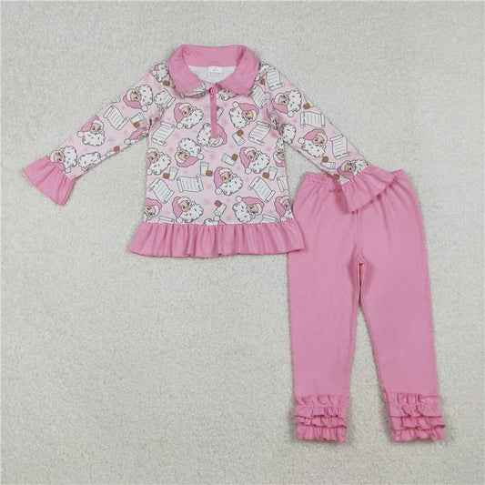 12.5 RTS NO MOQ （In stock）GLP2750 Baby Girls Santa Letter Milks Zipper Pullover Leggings Christmas Clothes Sets