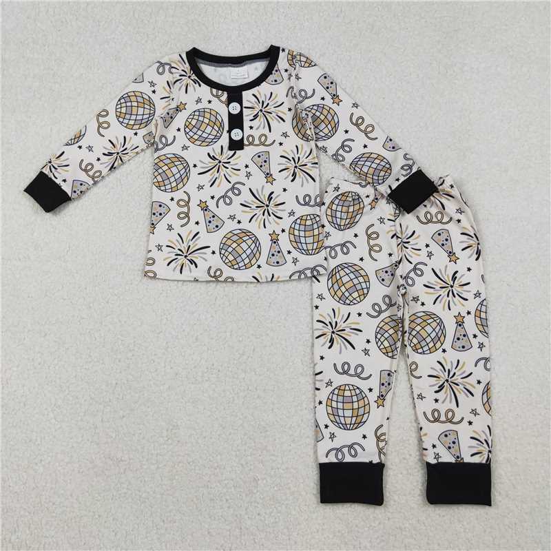 12.18 RST Sibling Boys Baby Girls Happy New Year Button Top Pant Pajama