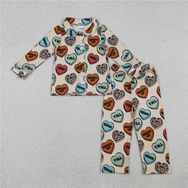 11.6 RTS NO MOQ （In stock）Matching Valentine BLP1284 Baby Boys Long Sleeves Hearts Button Top Pants Valentine Pajamas Sets
