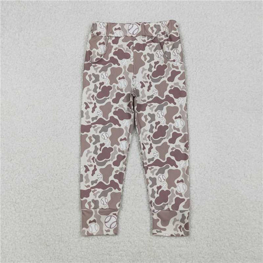 10.29 RTS NO MOQ （In stock）Matching P0875 Baby Boys Khaki Camo Baseballs Team Pockets Leggings Pant Bottom