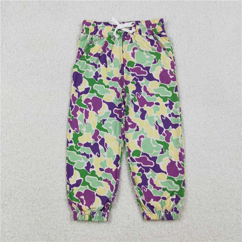 10.29 RTS NO MOQ （In stock）Matching Mardi Gras P0838 Baby Boys Mardi Gras Camo Pockets Jogger Pants Bottom