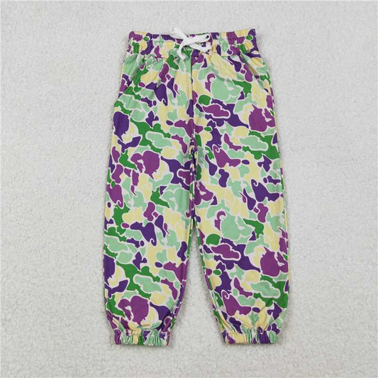 10.29 RTS NO MOQ （In stock）Matching Mardi Gras P0838 Baby Boys Mardi Gras Camo Pockets Jogger Pants Bottom