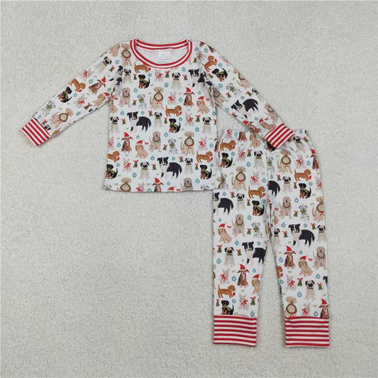 12.4 RTS NO MOQ （In stock）GLP2193 Baby Girls Hats Dogs Holly Top Pants Christmas Pajamas Sets