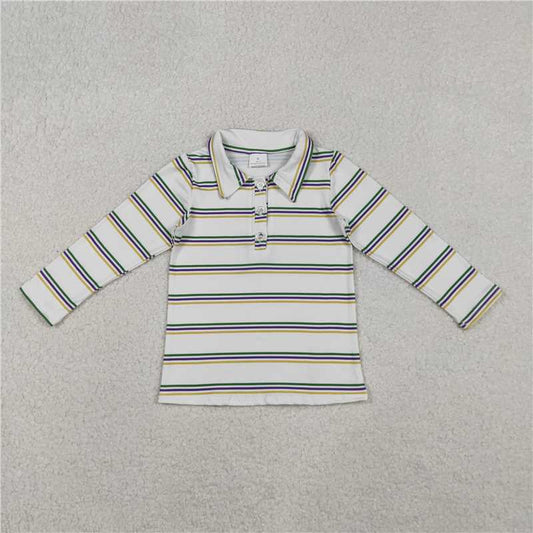 11.7 RTS NO MOQ （In stock）Matching Mardi gras BT1375 Baby Boys Mardigras Stripes Button Polo Shirts Top