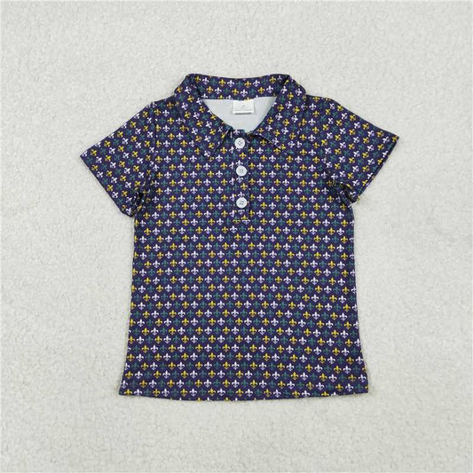 12.19 RTS NO MOQ （In stock）BT1356 Baby Boys Mardigras Anchors Plaid Button Polo Shirts Top