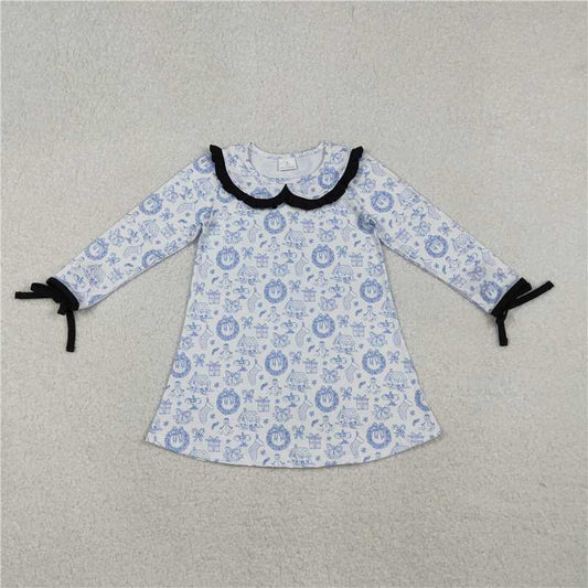 11.19 RTS NO MOQ （In stock）GLD1346 Baby Girls Snowmen Holly Christmas Collar Knee Length Dresses
