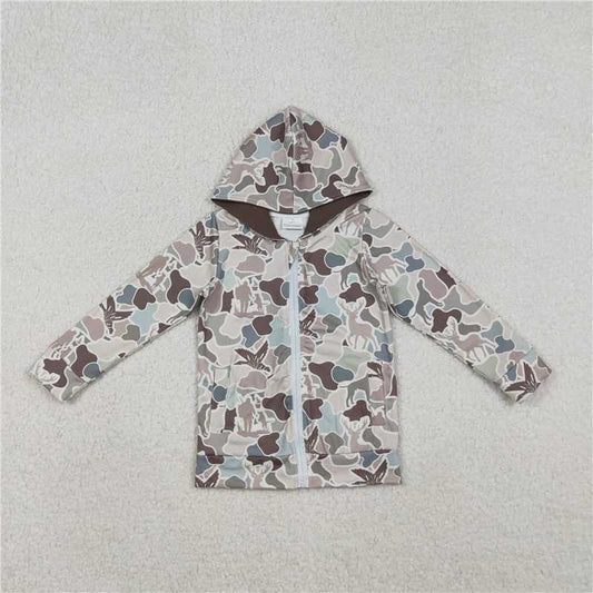 11.3 RTS NO MOQ （In stock）Matching BT1390 Baby Boys Dogs Deer Ducks Camo Pockets Zipper Hunting Hoodie Jackets Top
