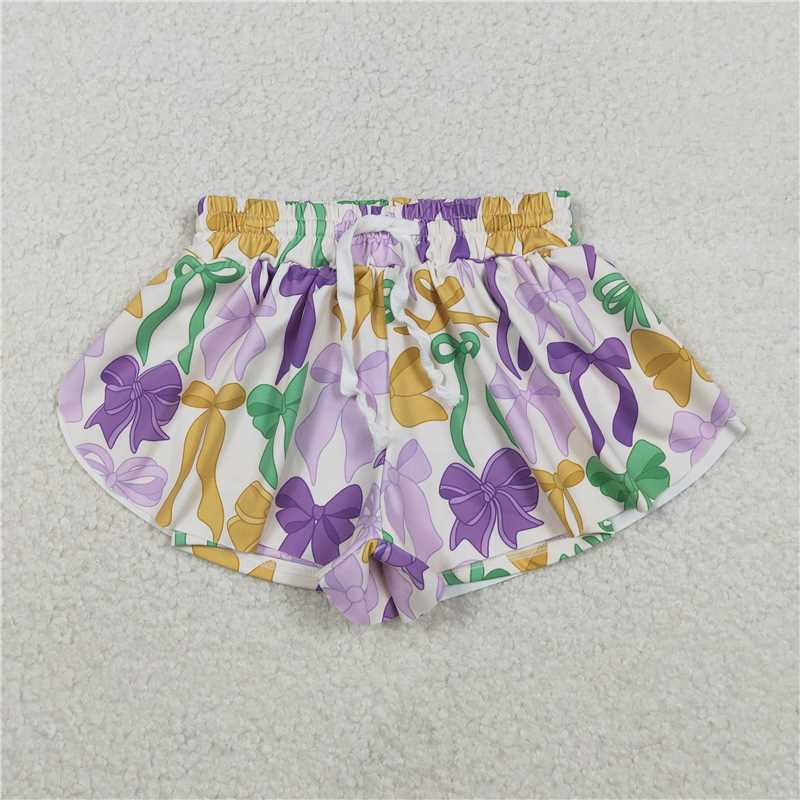 12.19 RTS NO MOQ （In stock）SS0684 Baby Girls Mardigras Bows Plaid Yoga Active Shorts Bottoms