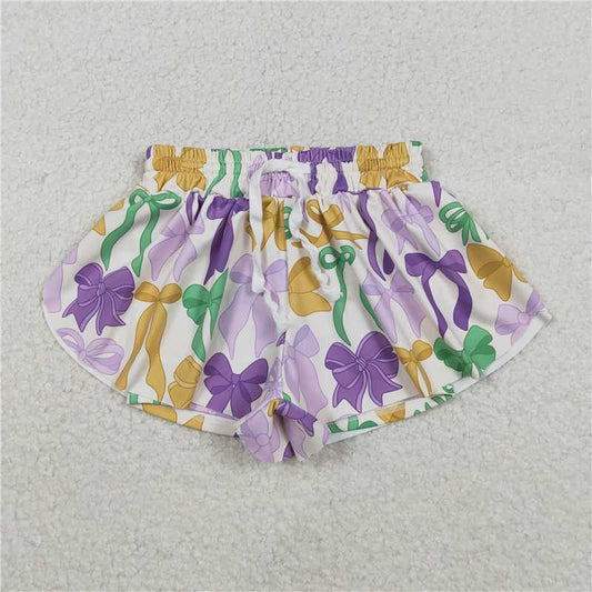 12.19 RTS NO MOQ （In stock）SS0684 Baby Girls Mardigras Bows Plaid Yoga Active Shorts Bottoms