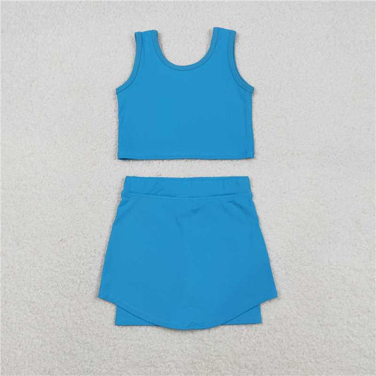 12.13 RTS NO MOQ （In stock）Matching GSD2659 Baby Girls Blue Vest Top Skirt Shorts Bottom Active Active Clothes Yoga Set