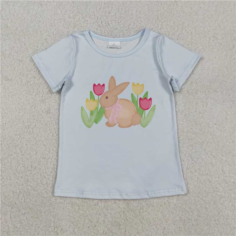 12.15 RST Sibling Baby Girls Short Sleeve Flowers Cross Rabbits Eggs Easter T-shirts Tops