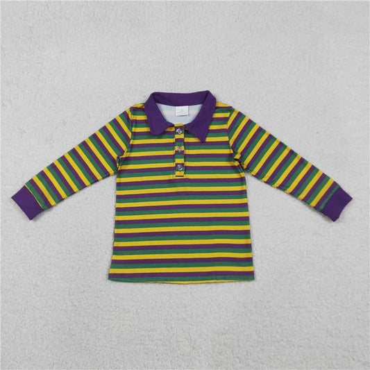 12.19 RTS NO MOQ （In stock）BT1358 Baby Boys Mardigras Stripe Button Polo Shirts Top