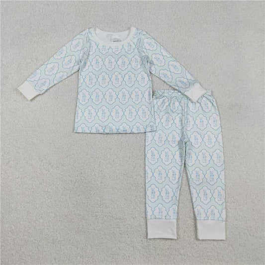 12.26 RTS NO MOQ （In stock）BLP1359 Baby Boys Rabbits Eggs Checked Top Pants Easter Pajamas Sets