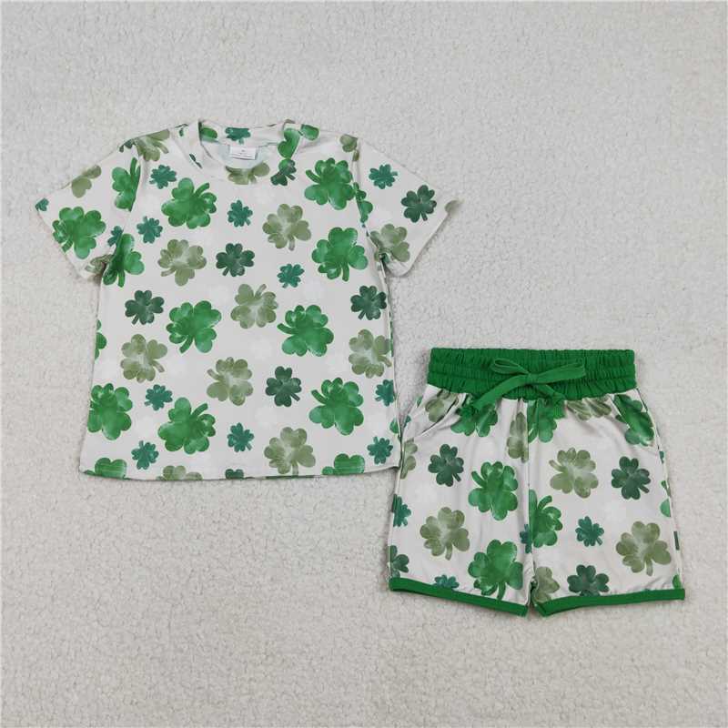 12.13 RTS NO MOQ （In stock）Matching  St Patrick GSSO2744 Baby Girls Green Clovers Top Pockets Shorts St Patrick Clothes Sets