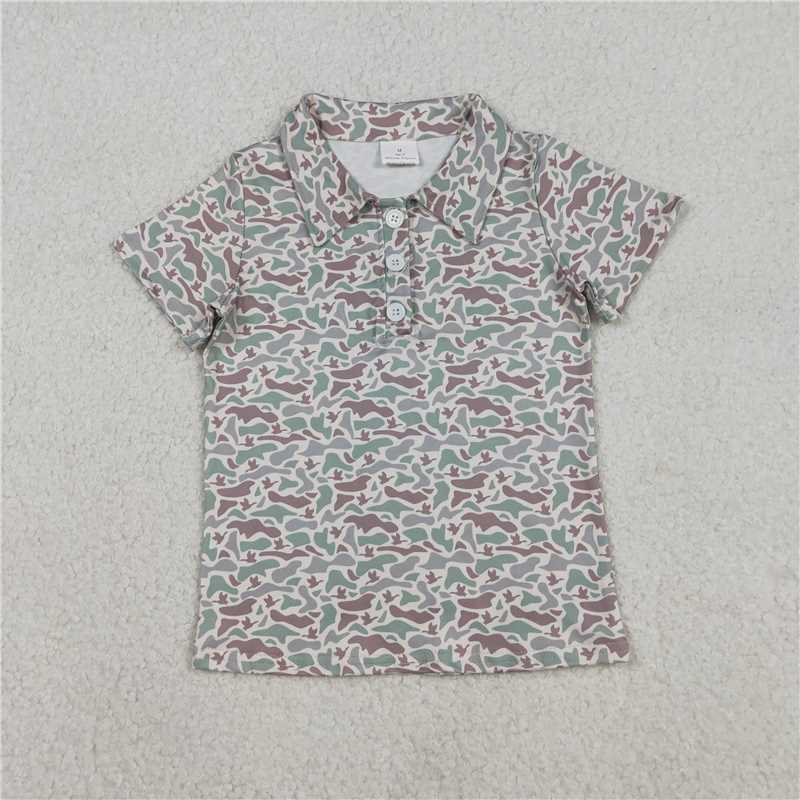 1.13 RTS NO MOQ （In stock）Matching BT1354 Baby Boys Short Sleeves Ducks Camo Hunting Button Polo Shirts Top