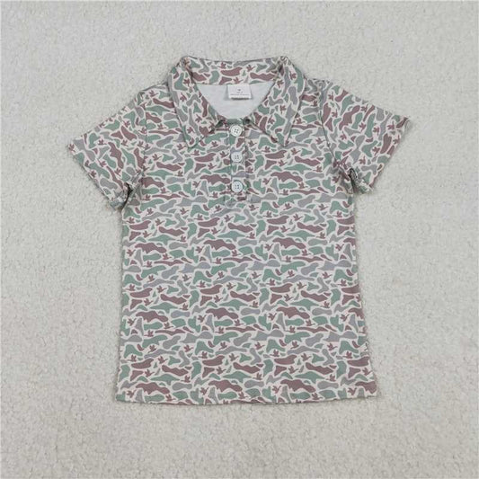 1.13 RTS NO MOQ （In stock）Matching BT1354 Baby Boys Short Sleeves Ducks Camo Hunting Button Polo Shirts Top