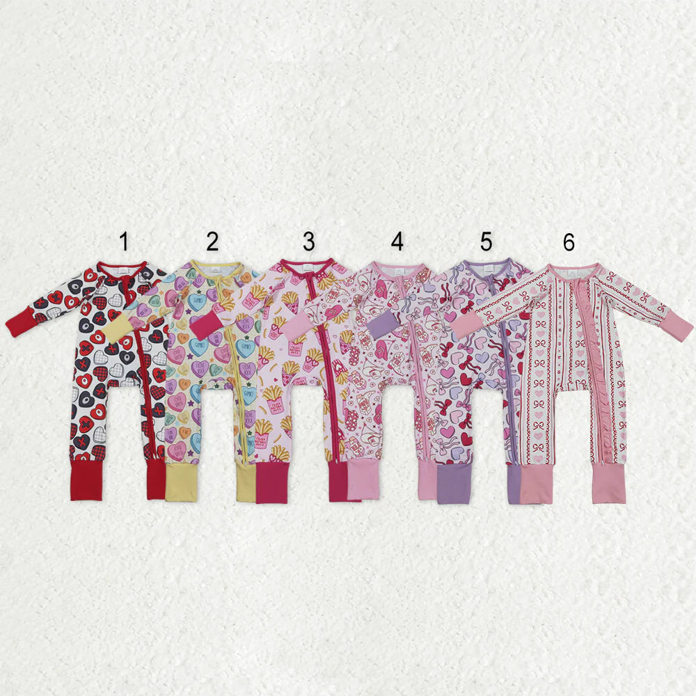 12.11 RTS Sibling Baby Kids Colorful Hearts Bows XOXO Valentines Two Way Zip Convertible Rompers
