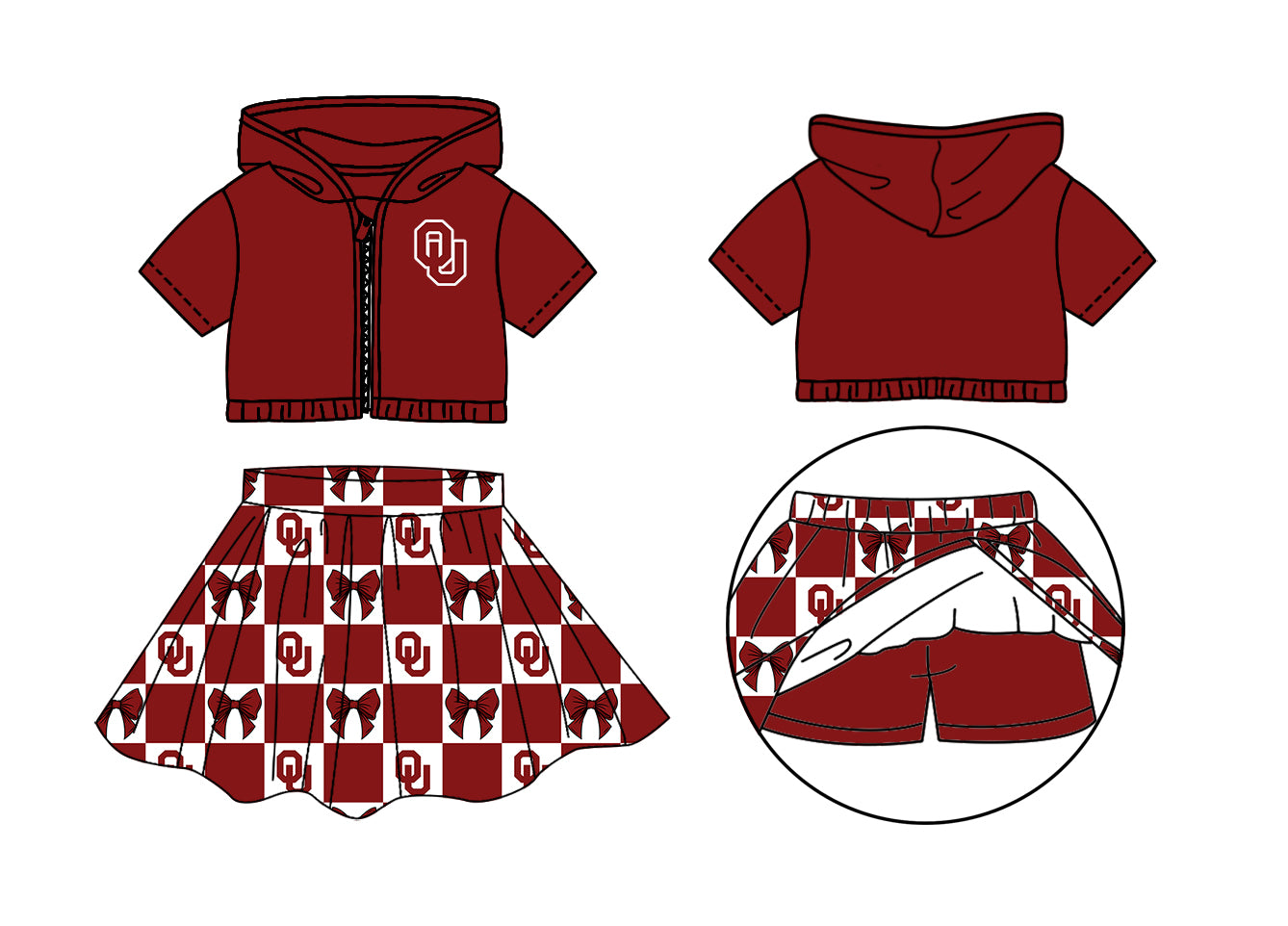 CUSTOM MOQ 5 Sibing Kids Clothing for Girls Baby Girls Red Bow Top Skirts Yoga Active Team Clothes Sets Knee Length Dress Shorts