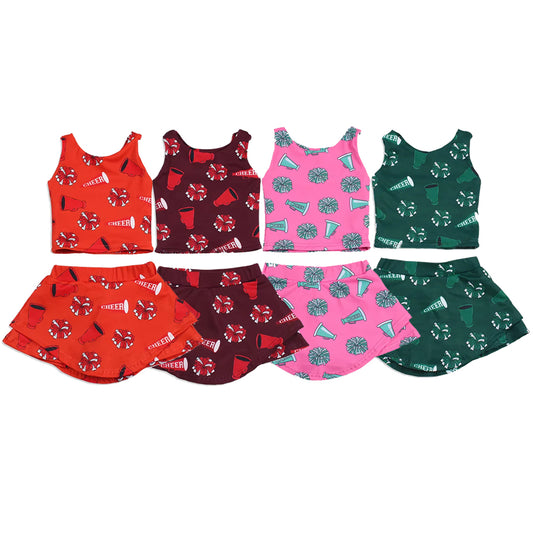 Maroon sleeveless cheer kids girls active wear set