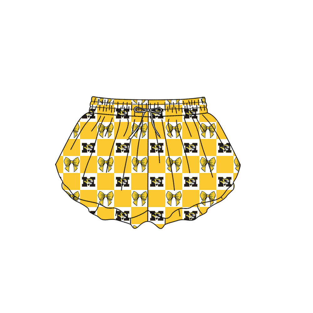 CUSTOM MOQ 5 Kids Clothing for Girls Baby Girls Yellow Plaid Bottom Team Shorts