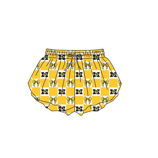 CUSTOM MOQ 5 Kids Clothing for Girls Baby Girls Yellow Plaid Bottom Team Shorts