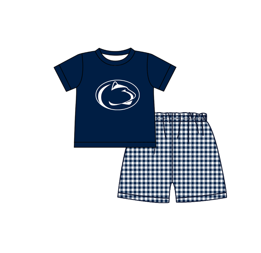 CUSTOM MOQ 5 Sibling Boys Baby Girls Blue Top Shorts Clothes Set Knee Length Dress Rompers