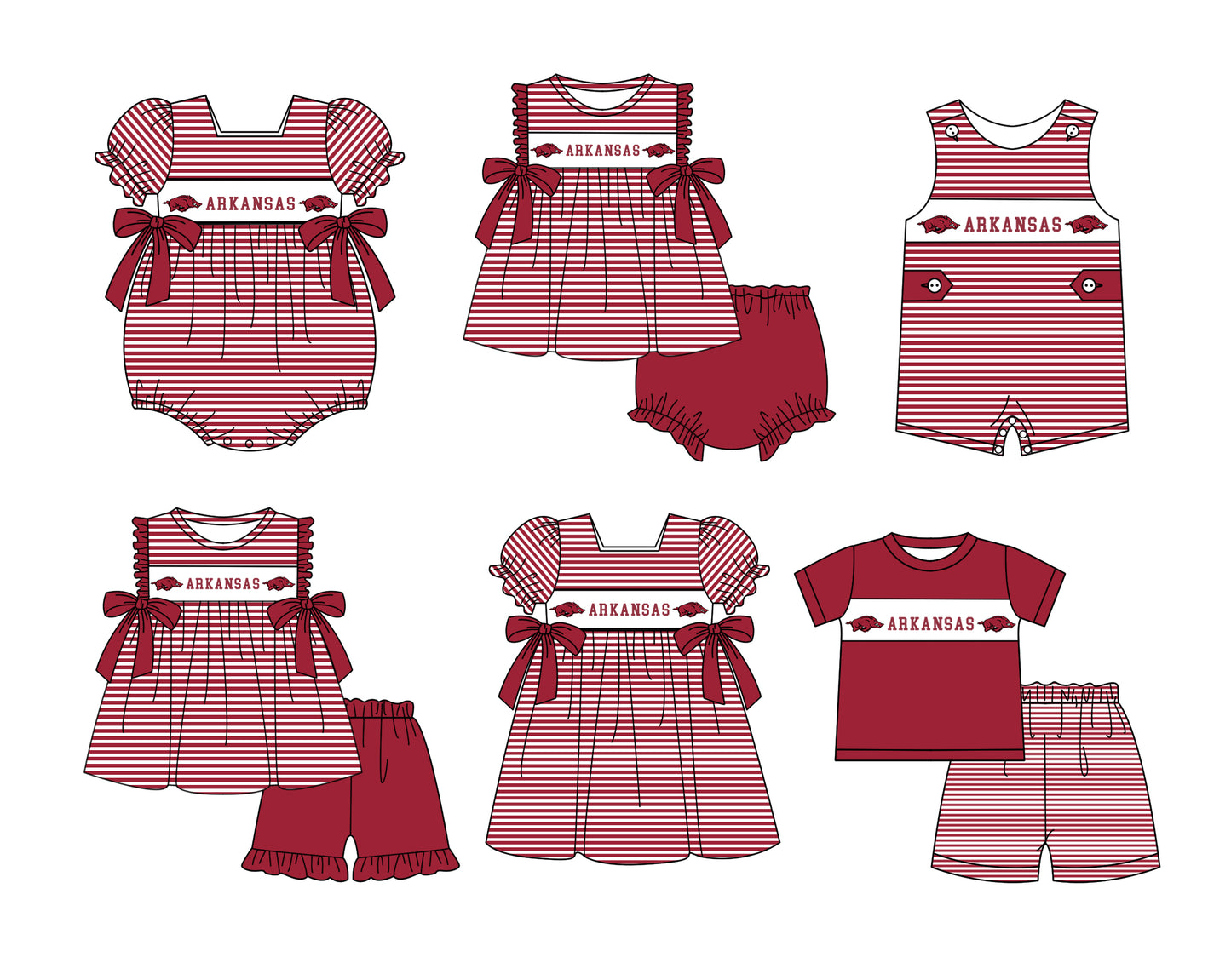 CUSTOM MOQ 5 Sibling Baby Kids Dark Red Stripe Top Ruffles Shorts Clothes Set Knee Length Dress Rompers