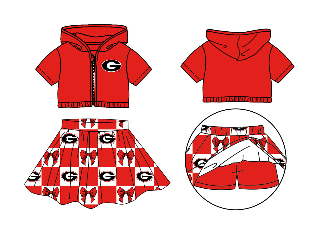 CUSTOM MOQ 5 Kids Clothing for Girls Baby Girls Bright Red Bow Hoodie Top Skirt Team Clothes Sets