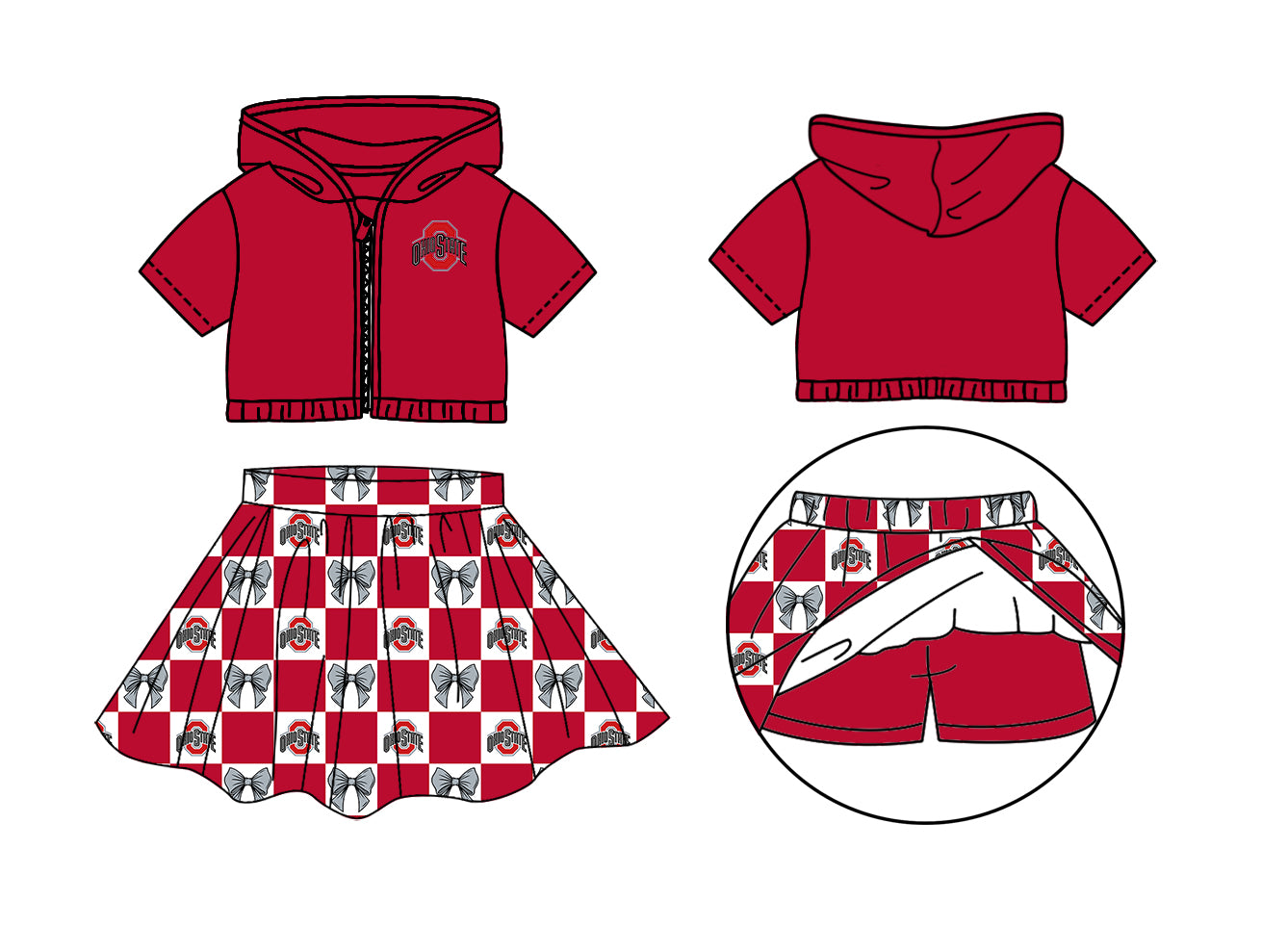 CUSTOM MOQ 5 Sibing Kids Clothing for Girls Baby Girls Red Bow Top Skirts Yoga Active Team Clothes Sets Knee Length Dress Shorts