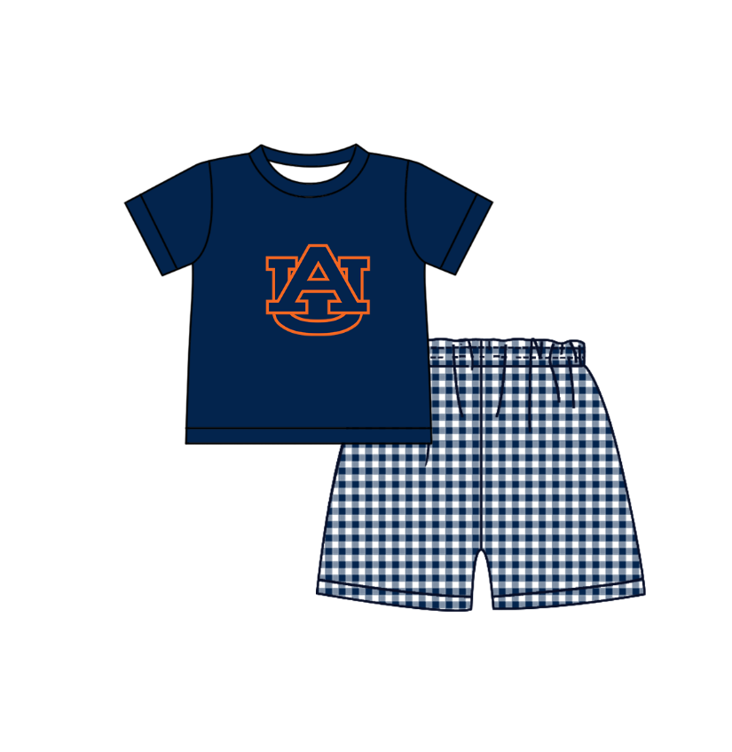 CUSTOM MOQ 5 Sibling Boys Baby Girls Dark Blue Top Shorts Clothes Set Knee Length Dress Rompers