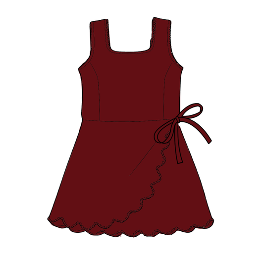 CUSTOM MOQ 5 Fashion Clothing for Girls Baby Girls Dark Red Yoga Active Shorts Team Knee Length Dresses