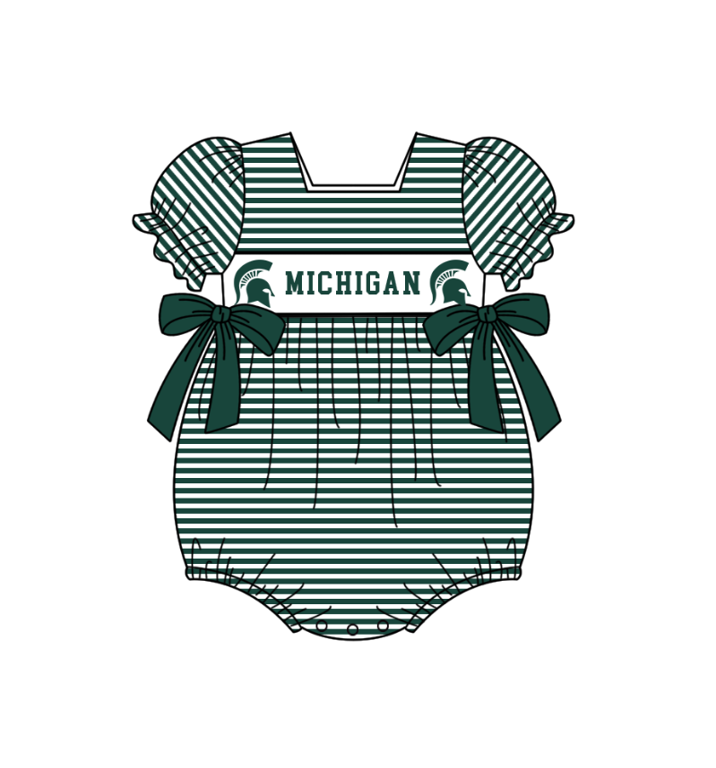 CUSTOM MOQ 5 Sibling Boys Baby Girls Green Stripe Top Ruffles Shorts Clothes Set Knee Length Dress Rompers