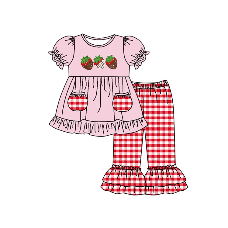 GSPO1265  Pre-order baby girls clothes  pull sleeves top with trousers kids summer set