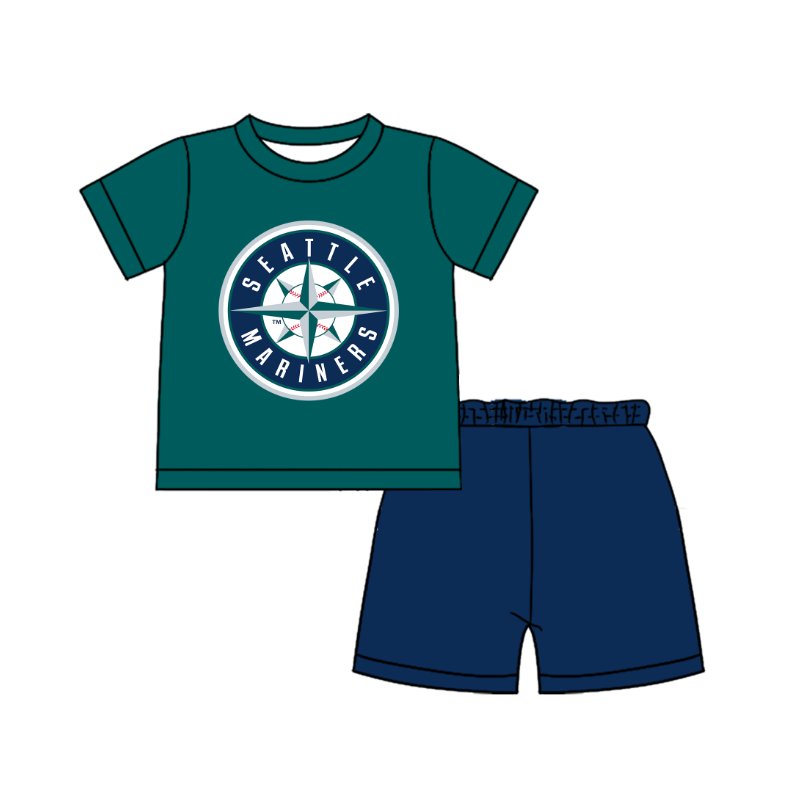 CUSTOM MOQ 5 Cute Comfortable Clothing For Boys Baby Boys Summer Green Top Shorts Clothes Sets