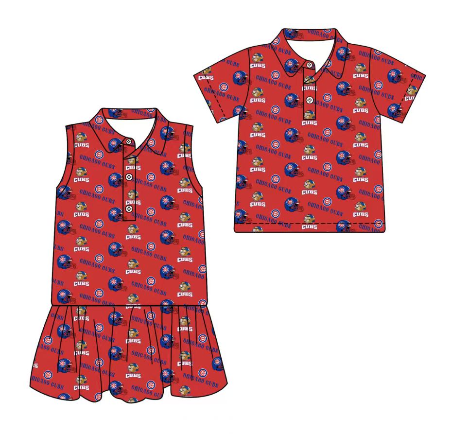 3.11 CUSTOM MOQ 5 Sibling Boys Baby Girls Summer Fashion Short Sleeve Red Blue Hat Shirt Sleeveless Dress Team Clothes Sets