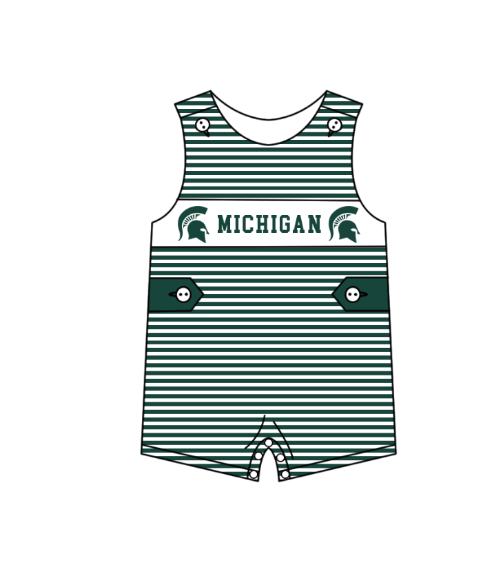 CUSTOM MOQ 5 Sibling Boys Baby Girls Green Stripe Top Ruffles Shorts Clothes Set Knee Length Dress Rompers