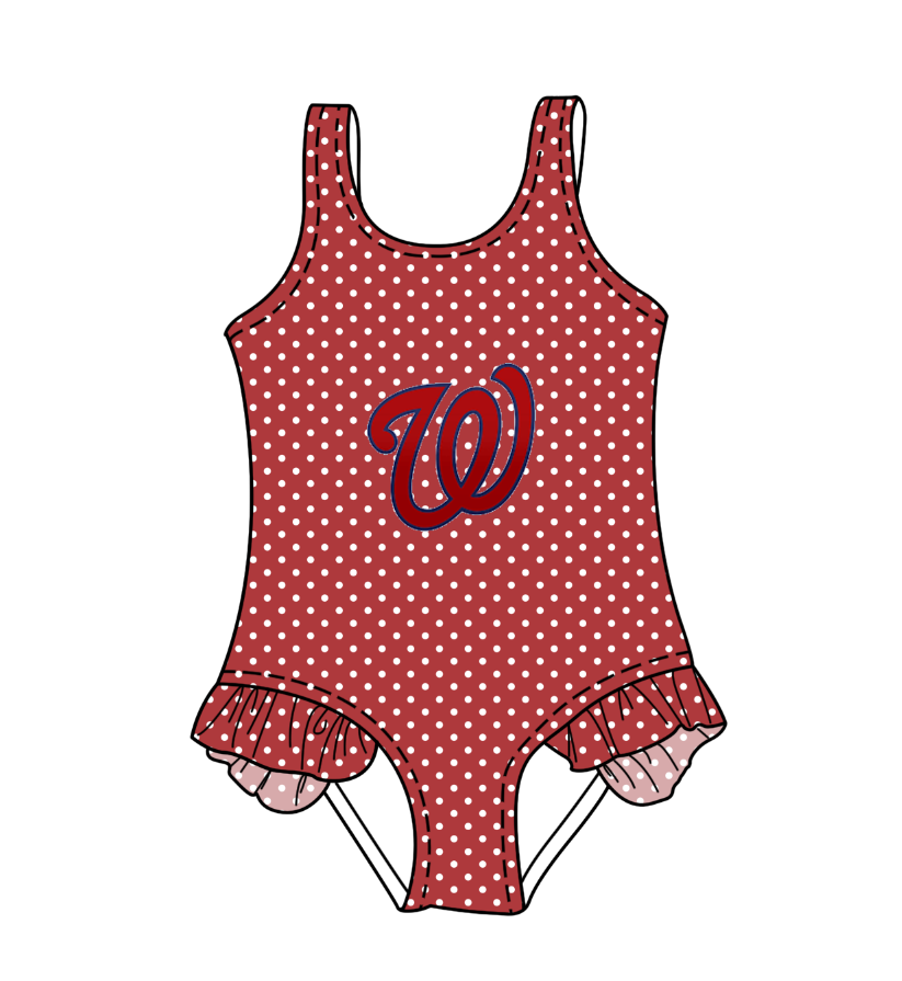 CUSTOM MOQ 5 Cute Comfortable Clothing For Kids Baby Girls Red Polka Dots Ruffle Team One Piece Swimsuits