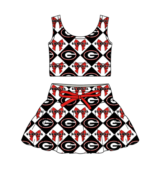 CUSTOM MOQ 5 Baby Girl Clothes Orange Bow Plaid Top Skirts Yoga Active Team Clothes Sets