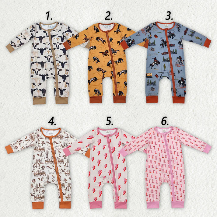 Baby Infant Boys Girls Western Bamboo Zip Rompers