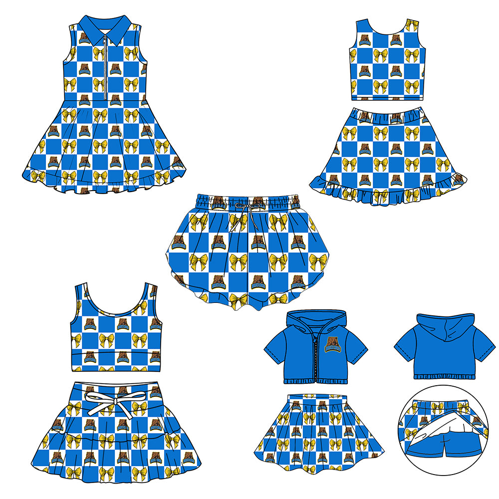 CUSTOM MOQ 5 Sibing Kids Clothing for Girls Baby Girls Colors Bow Top Skirts Yoga Active Team Clothes Sets Knee Length Dress Shorts